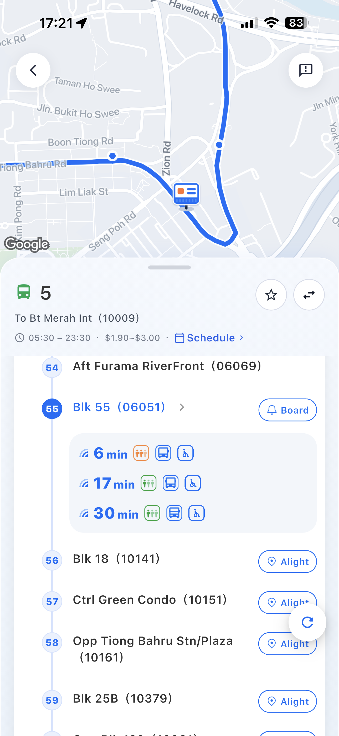 TransitNow live bus tracking screen